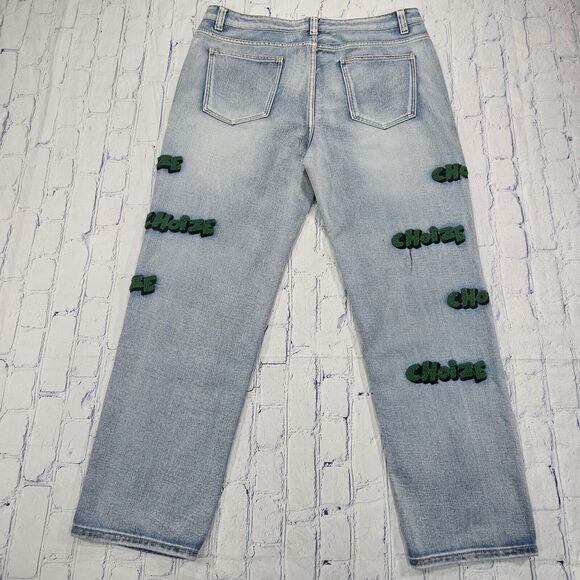 Choize MENS SIZE 38 Baggy Wide Leg Jeans Blue Wash Y2K Skater Street EMBROIDERED - Picture 8 of 11
